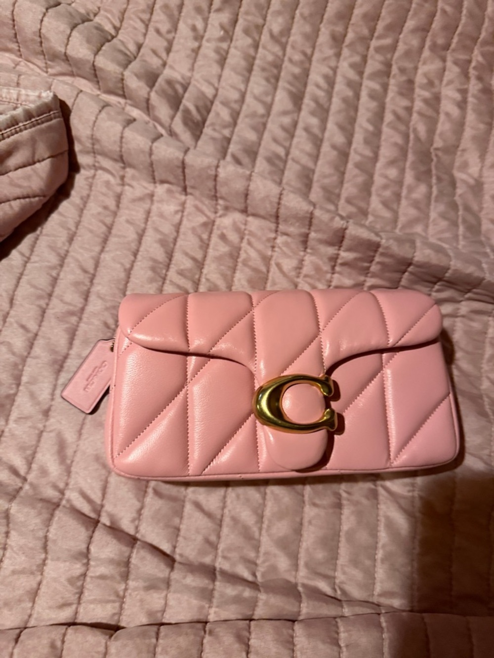 Coach Pink Quilted Leather Wristlet with Gold C Accent